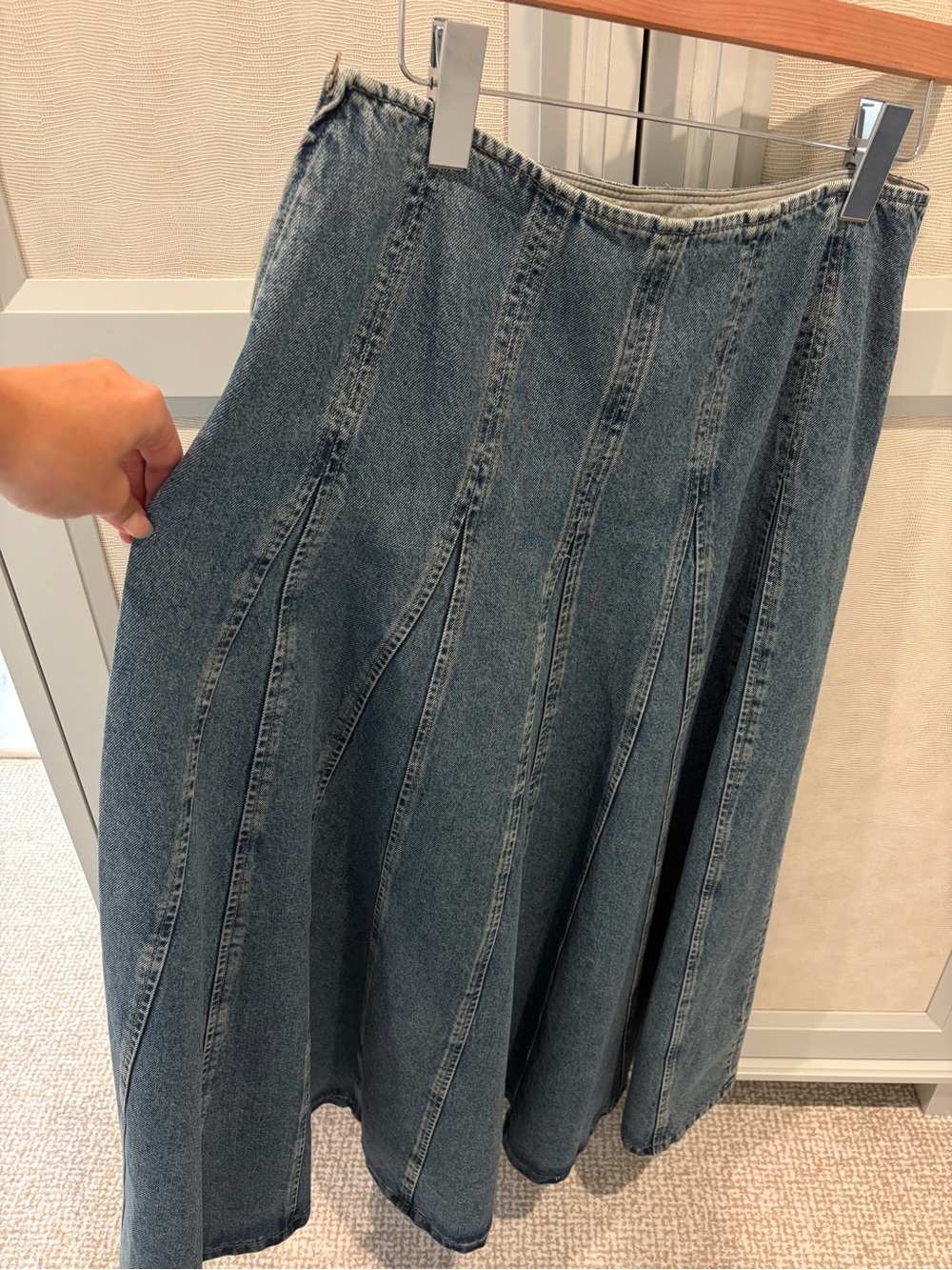 MASSIMO DUTTI Denim Panel A-Line Midi Skirt - Blue - Picture 3 of 6